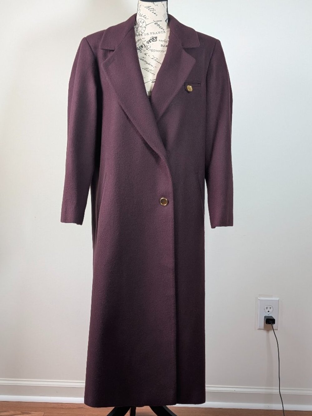 Vintage Anna Moda 80% Wool Coat Plum Made in USA Long Women’s M/L